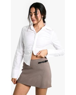 Boohoo Bengaline Buckle Detail Mini Skort - White