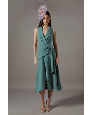 Coast Shawl Collar Ruffle Hem Midi Dress - Green
