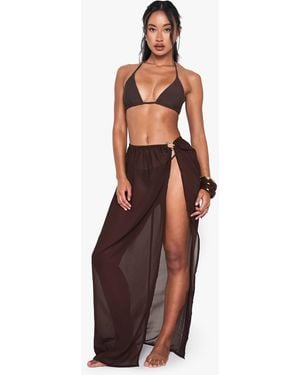 Boohoo Metal Trim Chiffon Maxi Sarong - Brown