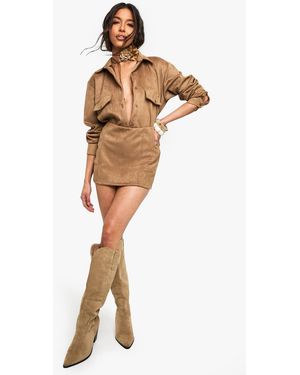 Boohoo Suede Look Mini Skirt - Brown