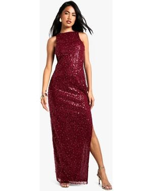Boohoo Racer Neck Sequin Maxi Dress - Red