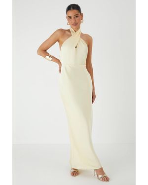 MissPap Premium Satin Halterneck Cowl Back Bridesmaid Dress - White