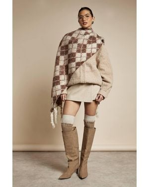 Boohoo Boucle Wool Look Bomber Jacket - Natural