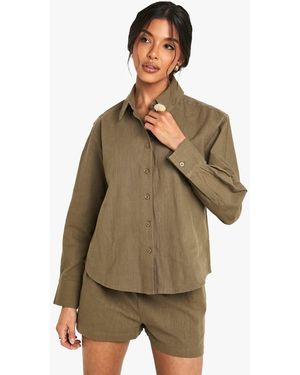 Boohoo Linen Look Oversized Shirt - Brown