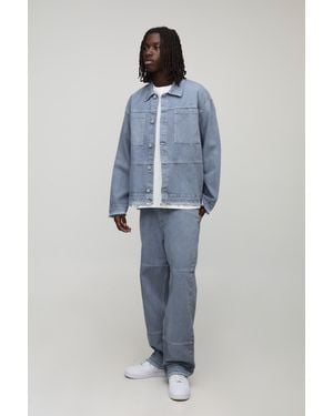 BoohooMAN Oversized Hem Detail Denim Shirt - Blue