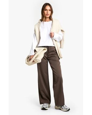 Boohoo Drawstring Waist Pinstripe Pants - White