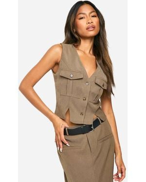 Boohoo Cargo Pocket Woven Waistcoat - Green