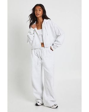 Boohoo Petite Deep Hem Crop Top 3 Piece Hooded Tracksuit - Gray