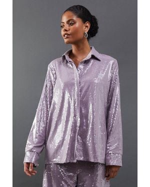 Warehouse Sequin Oversized Shirt - Purple