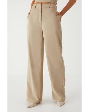 MissPap Tailored Wide Leg Pleat Detail Pants - Natural