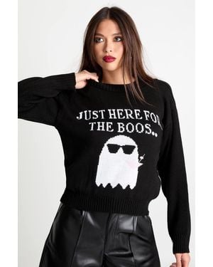 Boohoo Crew Neck Here For The Boos Halloween Crop Sweater - Black
