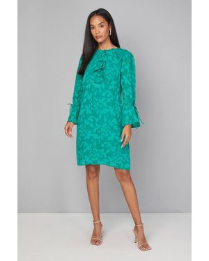 Wallis Floral Jacquard Ruffle Shift Dress - Green