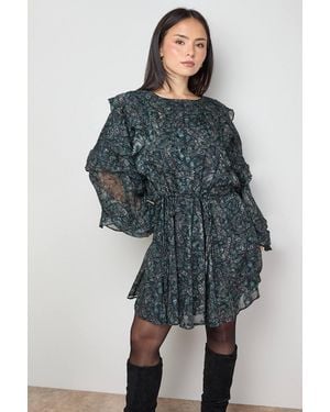 Oasis Printed Ruffle Batwing Sleeve Mini Dress - Multicolor