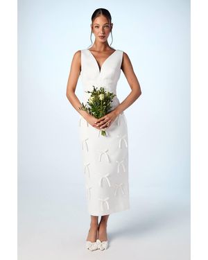Coast Bow Detail Satin Midi Wedding Dress - White