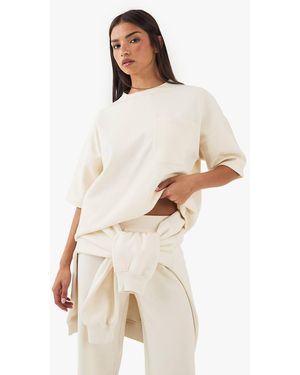 DSGN Studio Pocket Detail Short Sleeve Interlock Oversized T-Shirt - Natural