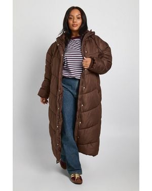 Boohoo Plus Hooded Quilt Detail Maxi Puffer - Brown