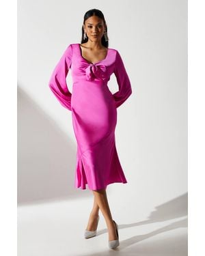 Coast Knot Front Satin Slip Dress - Pink