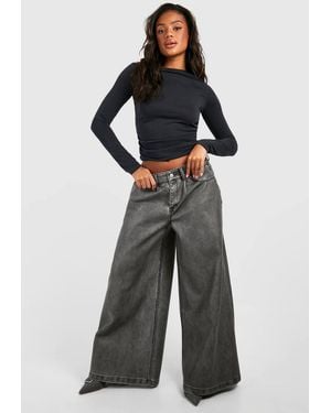 Boohoo Vintage Look Faux Leather Wide Leg Trouser - Gray