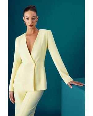 Coast Muse Collarless Cross Front Fitted Blazer - Blue