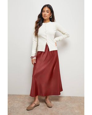Oasis Petite Satin Bias Cut Midi Skirt - Red