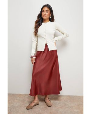 Oasis Petite Satin Bias Cut Midi Skirt - Red