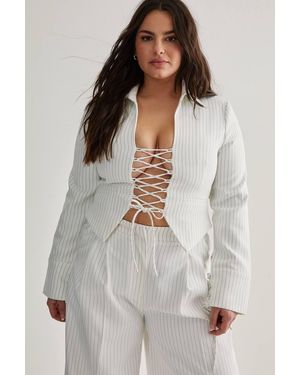 Nasty Gal Plus Tailored Lace Front Pinstripe Jacket - Gray
