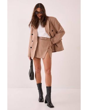 Nasty Gal Belted Split Mini Skirt - Natural