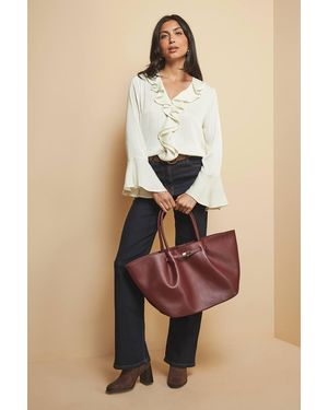 Wallis Stripe Crinkle Ruffle Sleeve Blouse - Natural