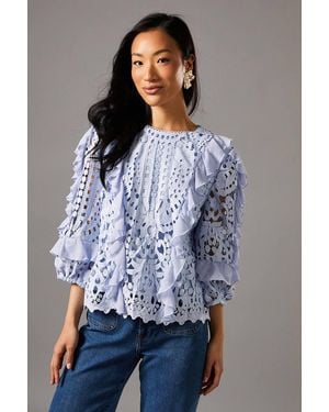 Coast Lace Frill Sleeve Top - Blue