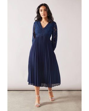 Wallis Petite Lace Pleated Skirt Midi Dress - Blue