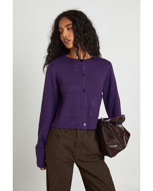 Boohoo Pocket Detail Crew Neck Knitted Cardigan - Morado