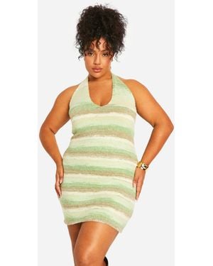 Boohoo Plus Cowl Knitted Buckle Dress - Green