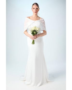 Coast Chiffon Bardot Satin Maxi Wedding Dress With Drape Detail - White