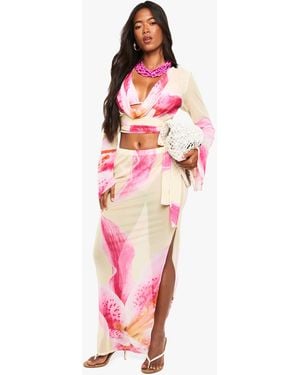 Boohoo Floral Split Leg Maxi Beach Skirt - Rojo