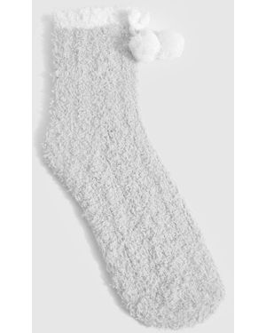 Boohoo Pom Pom Fluffy Bed Socks - White