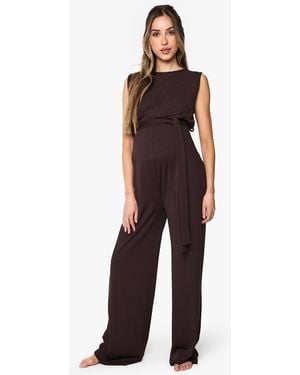 Boohoo Maternity Rib Belted Sleeveless Lounge Jumpsuit - Brown