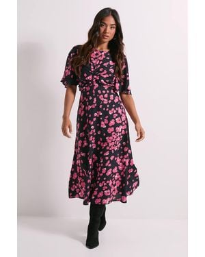 Dorothy Perkins Petite Animal Twist Front Angel Sleeve Midi Dress - Red