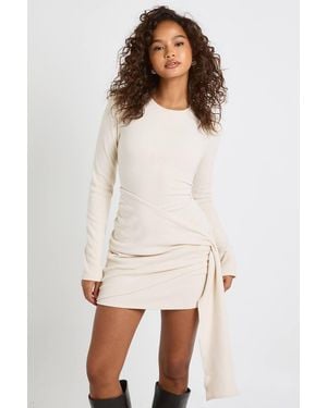 Boohoo Brushed Rib Wrap Mini Dress - White