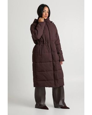 Boohoo Oversized Textured Longline Puffer Coat - Brown