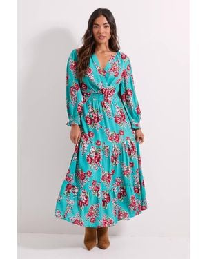 Dorothy Perkins Petite Floral Wrap Front Tiered Skirt Midaxi Dress - Blue