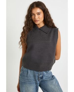 Boohoo Collar Detail Soft Knit Knitted Top - Gris