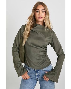 Boohoo High Neckline Ruched Top - Green