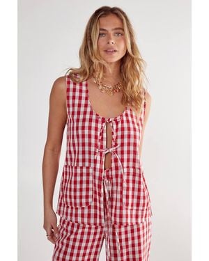 Nasty Gal Gingham Tie Front Tank - Red