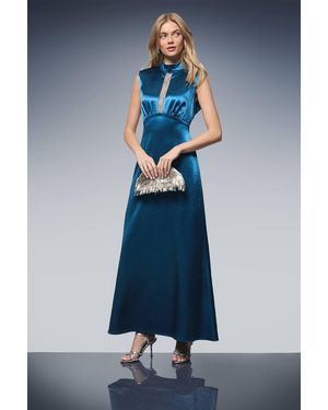 Oasis Lace Insert Sleeveless High Neck Midi Dress - Blue