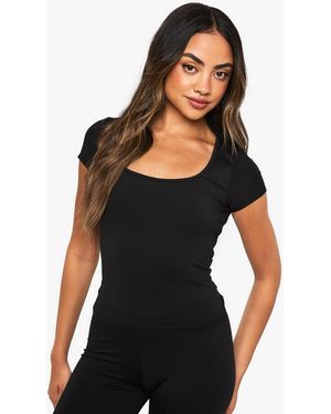 Boohoo Soft Slinky Square Neck Cap Sleeve Top - Black