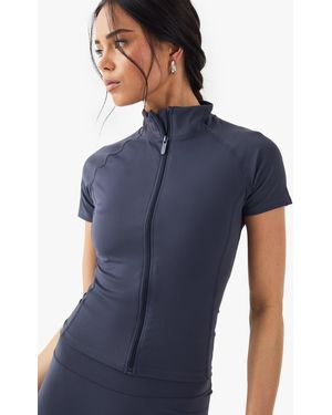 DSGN Studio Ultra Sculpt Zip Through Short Sleeve Top - Blue