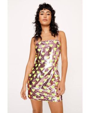 Nasty Gal Premium Heart Sequin Mini Dress - White