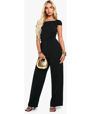 Boohoo Mono Largo Asimétrico Drapeado Entallado Con Pernera Ancha - Negro