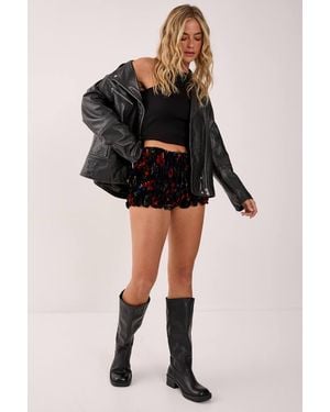 Nasty Gal Velvet Floral Ruched Bloomer Shorts - Black