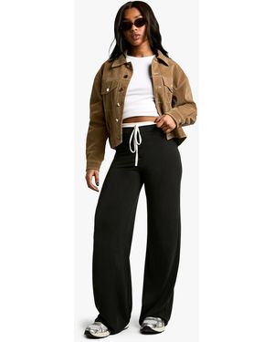 Boohoo Peached Jersey Exposed Waistband Wide Leg Trouser - Black